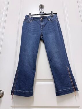 Ivanka Trump Dark Blue Wide-Leg Jeans with Zip Hem